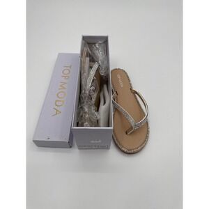 Top Moda Haiti-1 White Rhinestone Embellished Thong Sandals Flat Flip Flops 7.5